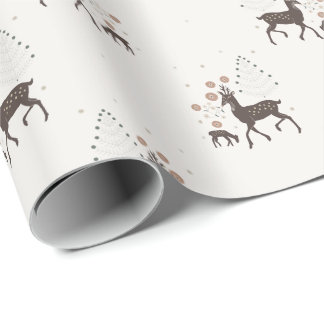 Nordic winter forest deers wrapping paper