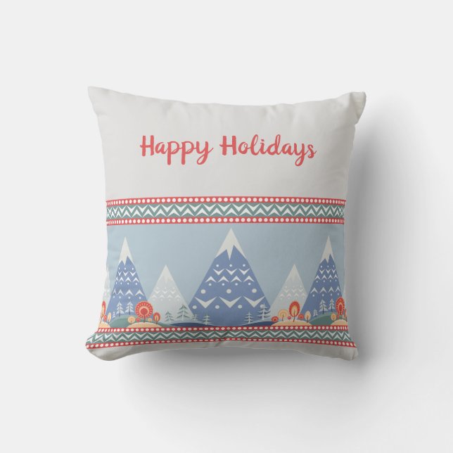 Nordic Winter Mountains Holiday Message   Cushion (Front)