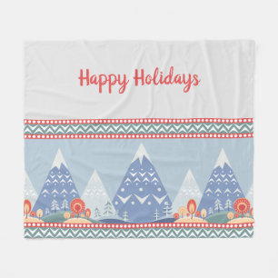 Nordic Winter Mountains Holiday Message  Fleece Blanket
