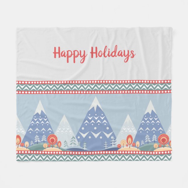 Nordic Winter Mountains Holiday Message  Fleece Blanket (Front (Horizontal))
