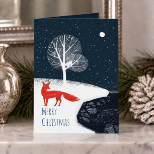Nordic Winter Night Red Fox In The Fjords Holiday Card