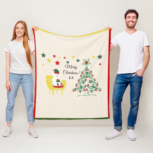 Nordic Winter Red White Cute Bear Merry Christmas Fleece Blanket (In Situ)