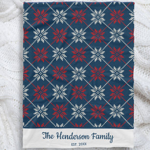 Nordic Winter Snowflake Pattern Cozy Custom Text Fleece Blanket