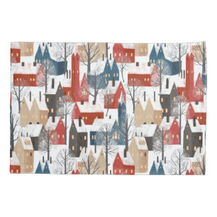 Nordic Winter Town Pattern Pillowcase
