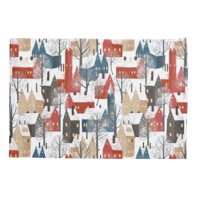 Nordic Winter Town Pattern Pillowcase (Back)