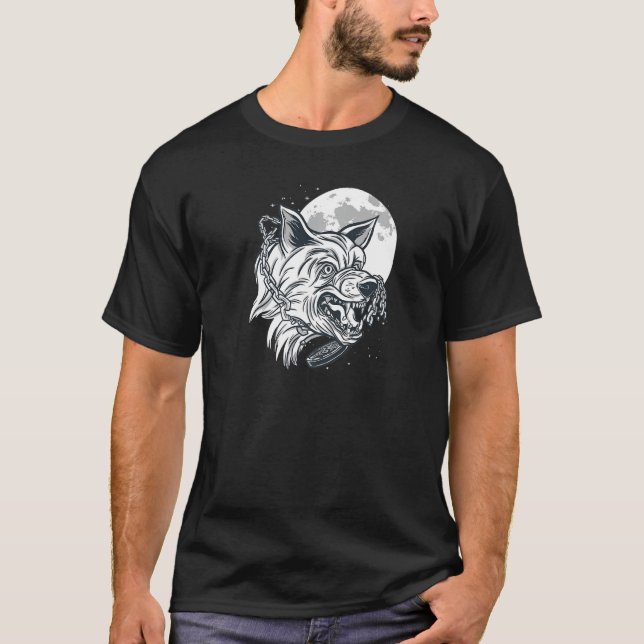 Nordic Wolf Head Moon Dog  and Wolf friend T-Shirt (Front)