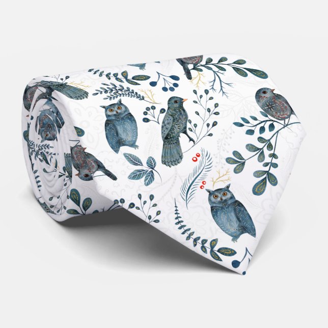 Nordic Woodland Birds Tie (Rolled)
