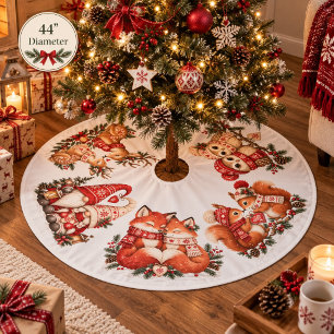 Nordic Woodland Scandinavian Christmas Couples Brushed Polyester Tree Skirt