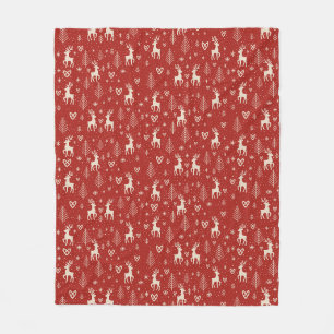 Nordic Yuletide Reindeer Fleece Blanket