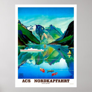 Nordkapp, Norway, sailing ship,mountains landscape Poster