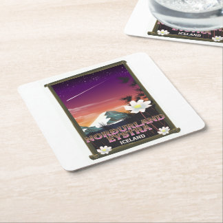 Norðurland eystra Iceland travel poster Square Paper Coaster