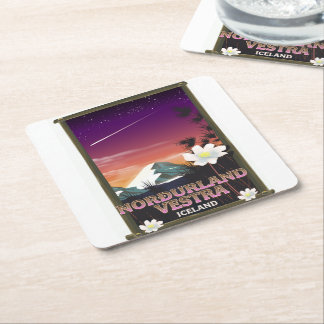 Norðurland vestra Iceland travel poster Square Paper Coaster