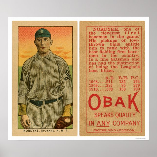 Nordyke Spokane Baseball 1911 Poster (Front)