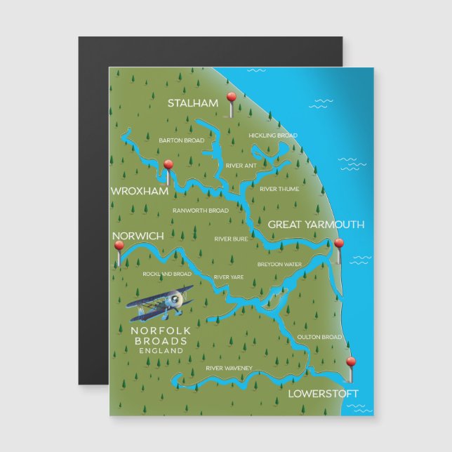 Norfolk Broads England Map. (Front/Back)