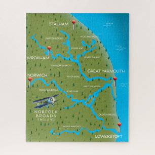 Norfolk Broads England Map. Jigsaw Puzzle