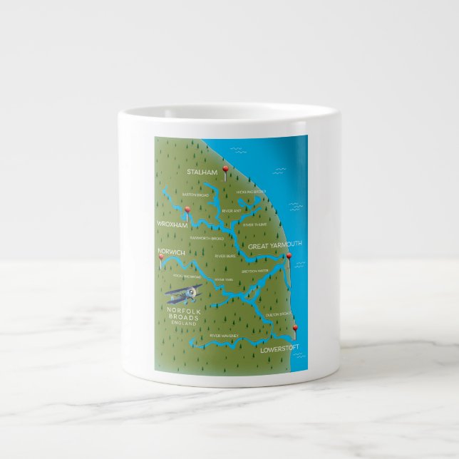 Norfolk Broads England Map. Large Coffee Mug (Front)