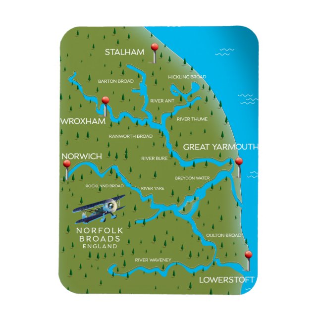 Norfolk Broads England Map. Magnet (Vertical)