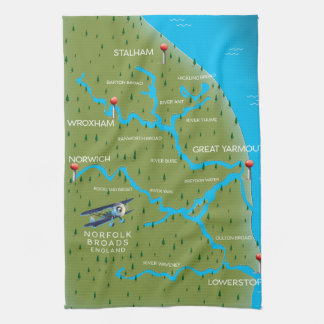 Norfolk Broads England Map. Tea Towel