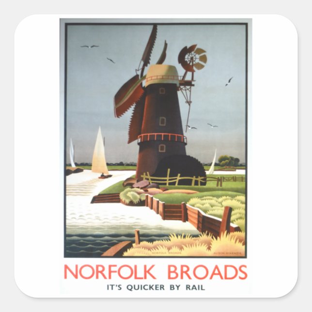 Norfolk Broads - UK - Vintage Travel Square Sticker (Front)