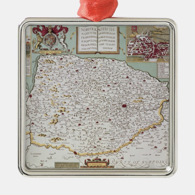 Norfolk, engraved by Jodocus Hondius Metal Tree Decoration (Front)