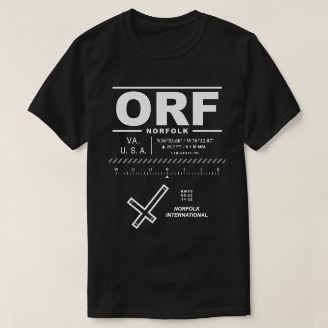 Norfolk International Airport ORF T-Shirt (Design Front)