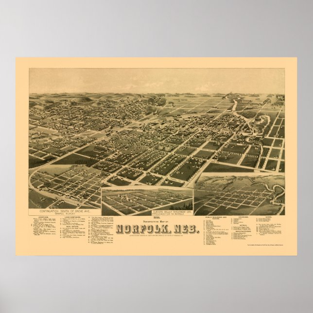 Norfolk, NE Panoramic Map - 1889 Poster (Front)
