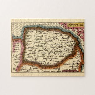Norfolk "Norfolcke" County England Old Atlas Map Jigsaw Puzzle