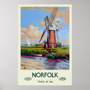 Norfolk Norwich UK Great Britain Vintage Travel Poster
