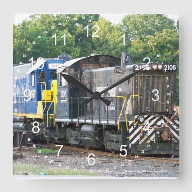 Norfolk Southern SW- 1001 2105 & CSX 1537 Square Wall Clock (Front)