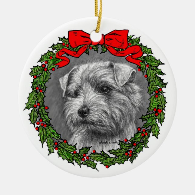 Norfolk Terrier Art by Glenda S. Harlan Ceramic Tree Decoration (Front)