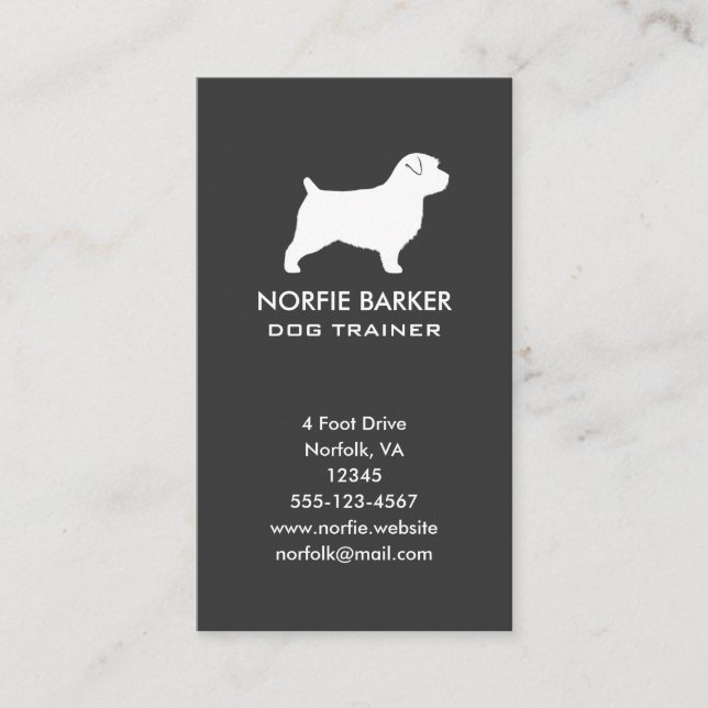 Norfolk Terrier Dog Breed Silhouette Vertical Business Card (Front)