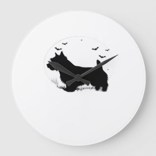 Norfolk Terrier Dog � Halloween Moon Silhouette Cl Large Clock