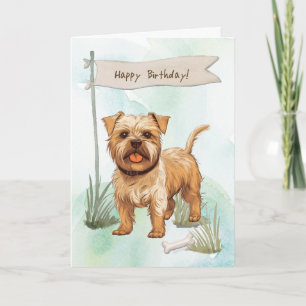 Norfolk Terrier Dog Outdoors Under Birthday Sign Card