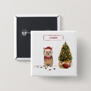 Norfolk Terrier Funny Christmas Dog with Tree 15 Cm Square Badge