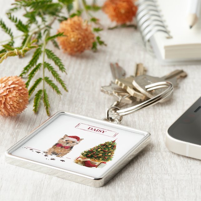 Norfolk Terrier Funny Christmas Dog with Tree Key Ring (Side)