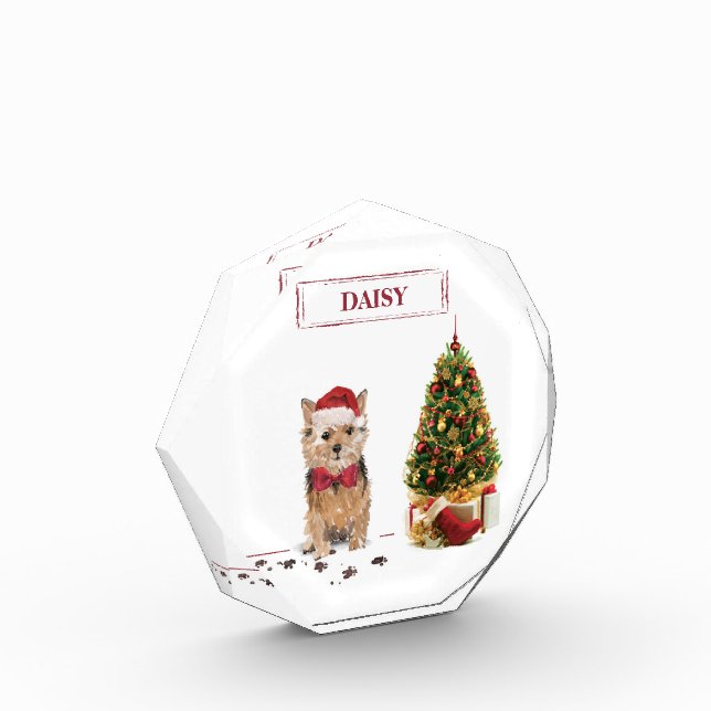 Norfolk Terrier Funny Christmas Dog with Tree Photo Block (Left)