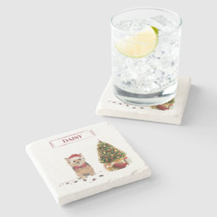 Norfolk Terrier Funny Christmas Dog with Tree Stone Coaster