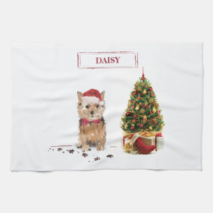 Norfolk Terrier Funny Christmas Dog with Tree Tea Towel