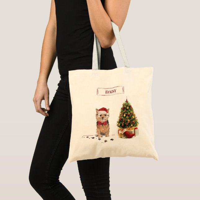 Norfolk Terrier Funny Christmas Dog with Tree Tote Bag (Front (Product))