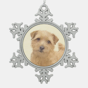 Norfolk Terrier Painting - Original Dog Art Snowflake Pewter Christmas Ornament