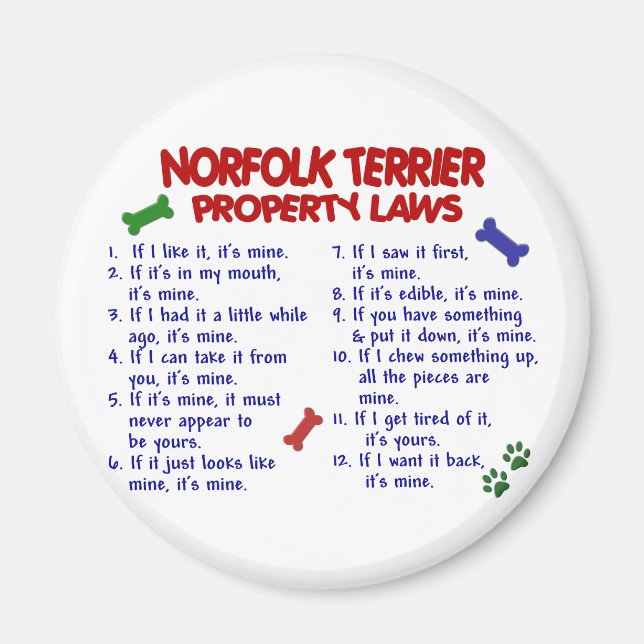 NORFOLK TERRIER Property Laws 2 Magnet (Front)