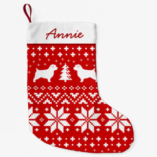 Norfolk Terrier Silhouettes Dogs Holiday Pattern Small Christmas Stocking
