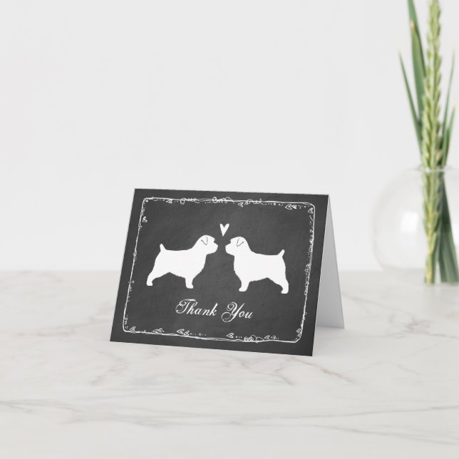 Norfolk Terrier Silhouettes Wedding Thank You Card (Front)