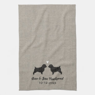 Norfolk Terrier Silhouettes with Heart and Text Tea Towel