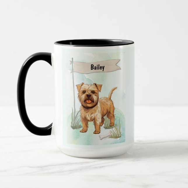 Norfolk Terrier Watercolor Personalised Dog Mug (Left)