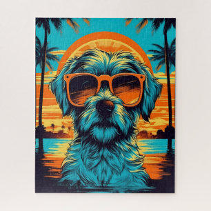 Norfolk Terrier with sunglasses at the beach Jigsaw Puzzle