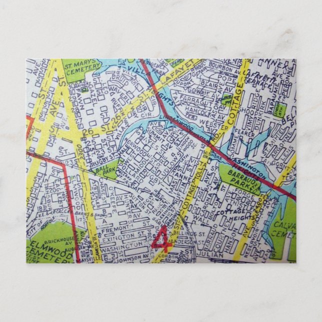 Norfolk, VA Vintage Map Postcard (Front)