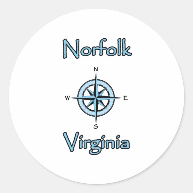 Norfolk Virginia Compass Rose Logo Classic Round Sticker (Front)