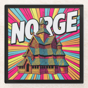 Norge Gol Stave Church Oslo Colorful Retro Coaster