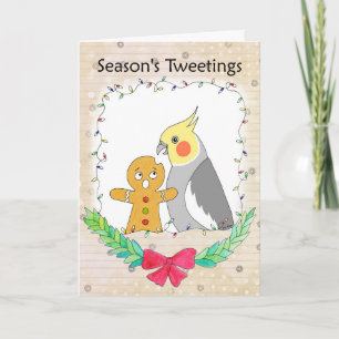 Normal Grey Cockatiel with Cookie Funny Christmas Card